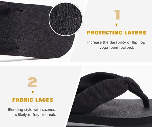 Women's Arch Support Flip Flops - Comfortable Yoga Mat Sandals, Size 8, Black - Bild 5 von 9