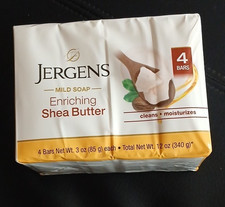 Jergens Mild Soap Shea Butter Moisturizing Bar Soap, 4 Bars, 12 oz Total