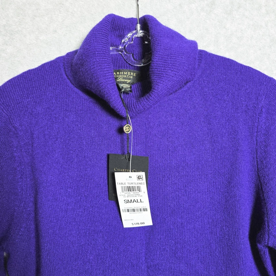 Suéter Cashmere Charter Club Talla S Academia Cuello Alto Lujo Dinero Púrpura Foto 4 de 4