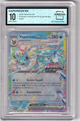 ARENA CLUB 10 GEM MINT 2025 POKEMON PRISMATIC EVOLUTIONS VAPOREON