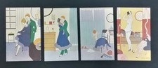 Art Deco Belle Epoque Postkarten 4er Set Paris Szenen 1910er gebraucht hhE