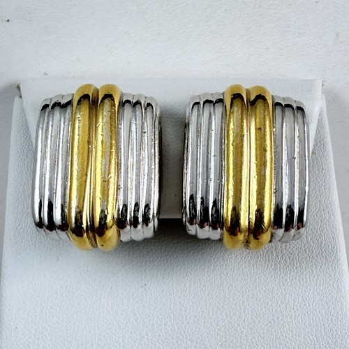 Vintage CINER Signed Silver Tone & Gold Tone Clip Earrings READ TEXT As Is