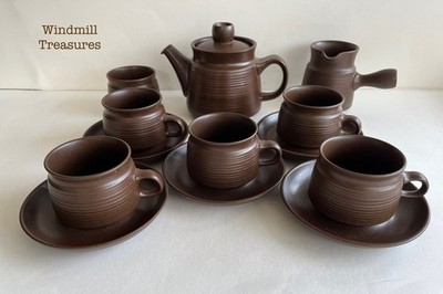 DENBY LANGLEY MAYFLOWER TEEKANNE MILCH ZUCKER 5 TASSEN & UNTERTASSEN TOP ZUSTAND O652