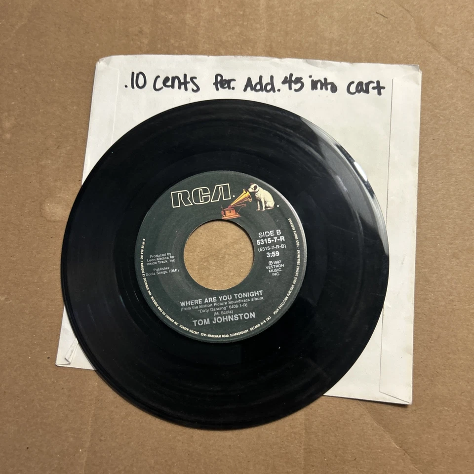 Eric Carmen Hungry Eyes Tom Johnston Where Are You Tonight 1987 Rca 45 - Image 3 of 4