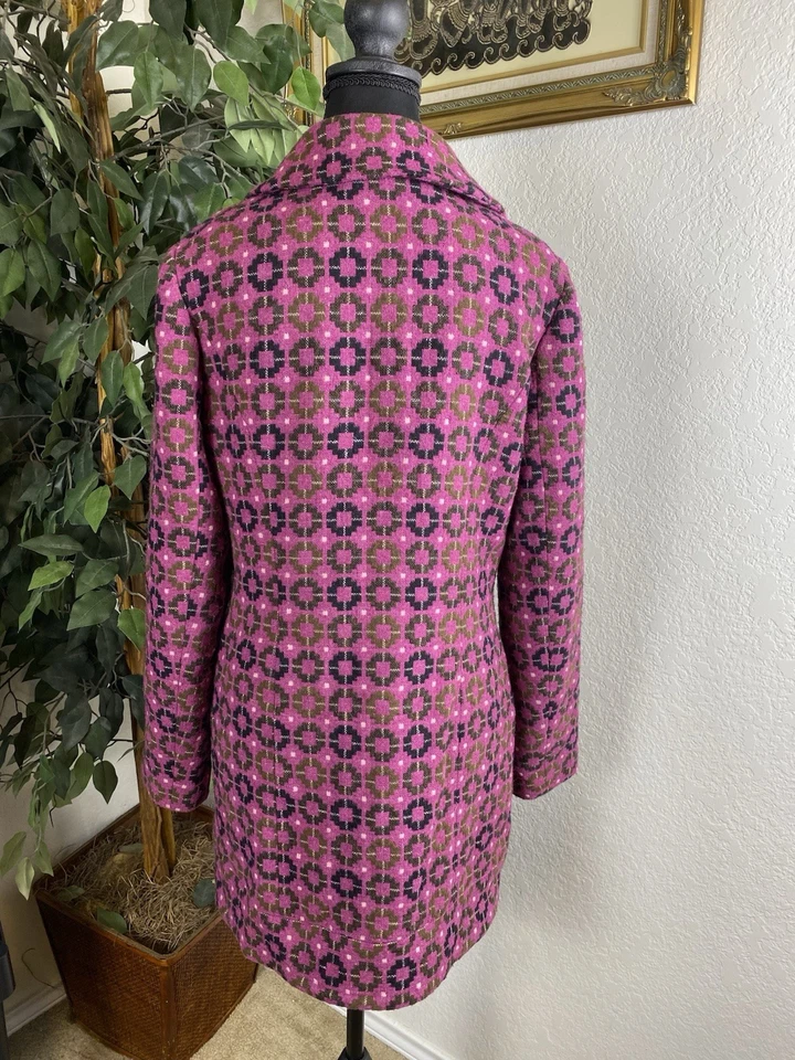 Abrigo Kensie Niña Mujer L Rosa Oliva Geométrico Botón Chaqueta Retro Mod Estilo Foto 2 de 4