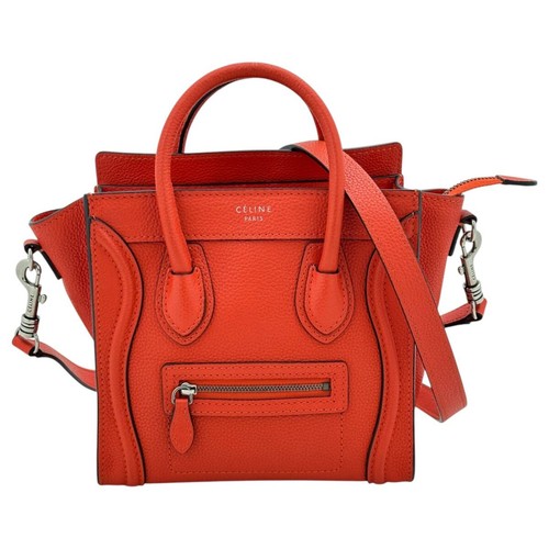Celine Luggage Nano Shopper 2Way Handbag Orange Leather Silver Hardware