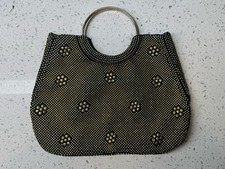 Vintage Gold Beaded Evening Bag Metal Ring Handles