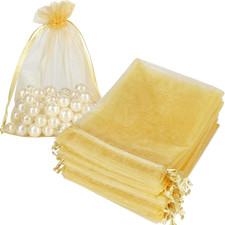 100Pcs Organza Bags Gold, 5X7 Inch Mesh Drawstring Gift Bags