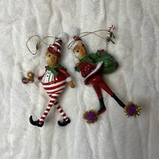 Lot of 2 Cat Santa Christmas Ornaments