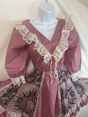 vintage square dance dresses DRESS Red White Floral Lace Trim VINTAGE This outfit is a standout choice for holiday celebrations Vintage Square Dance Dress M