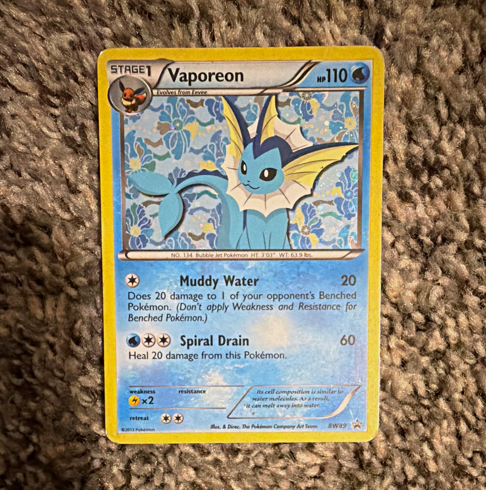 Pokemon TCG Vaporeon BW89 Black & White Promo Holo 110 HP English 2013