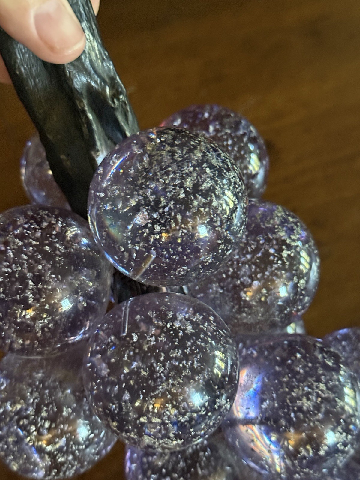 VTG  Purple Grape Cluster Silver Flakes  Mid century Modern Big 13” Long