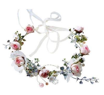 Rose Flower Crown Boho Flower Headband Hair Wreath Floral Halo Headpiece with Ri