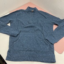 Johnnie-O Mens Blue Heathered Slub Quarter Zip Pullover Sz Large Kangaroo Pocket