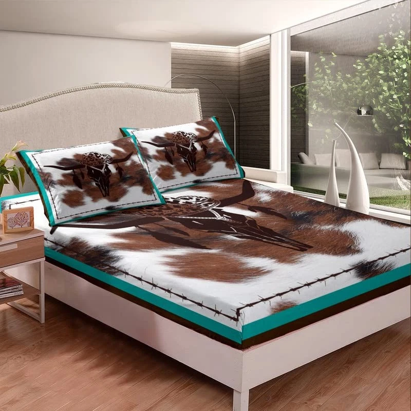 牛皮床单套装乡村农舍牛仔头骨床单套装儿童男孩... — 第 2/4 张图片