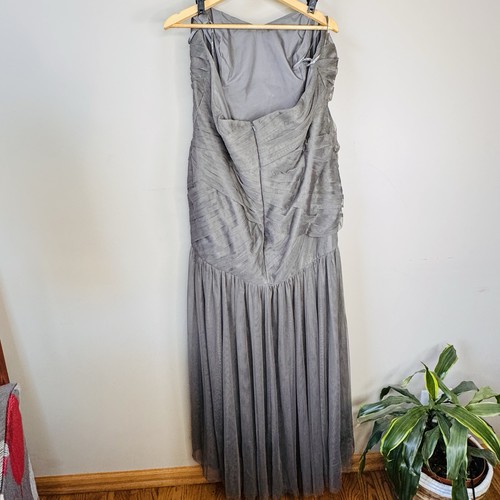 White by Vera Wang Sz 20 Strapless Gown Women Tulle Maxi Formal Dress Gray Taupe - Picture 4 of 6