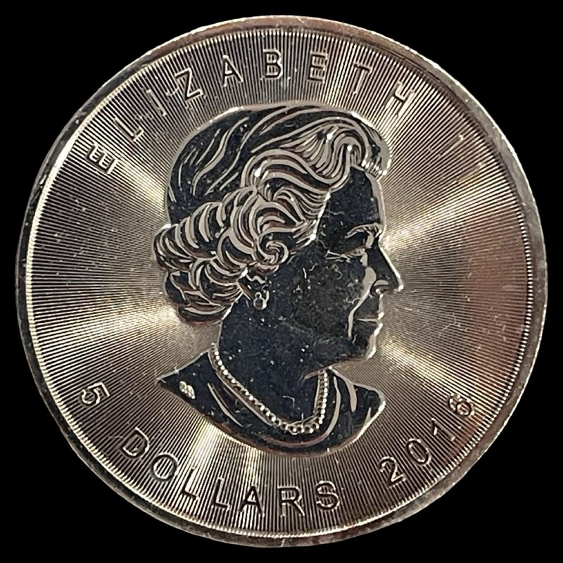 2016 .9999 Silver Canada Maple Leaf with Maple Leaf Privy $5 Queen Elizabeth II