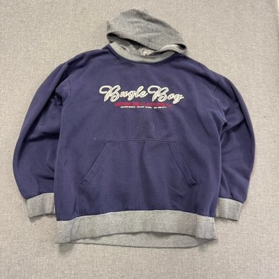 Vintage 90s Bugle Boy Hoodie Two Tone Gray Blue Large Denim and Clothing