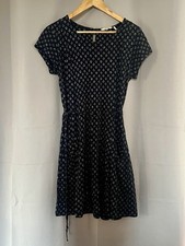 FATFACE Dress 10 Navy Blue White Printed Cotton Modal Mini Shift Tea Sun Pockets