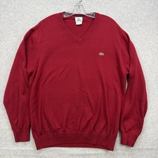 Lacoste Sweater Mens 6 Red V Neck Cotton Pullover Knit Preppy Grandpa Crocodile