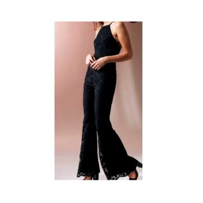 Boston Proper Women's Black Lined Lace Flare 100% Polyester Jumpsuit Size 4