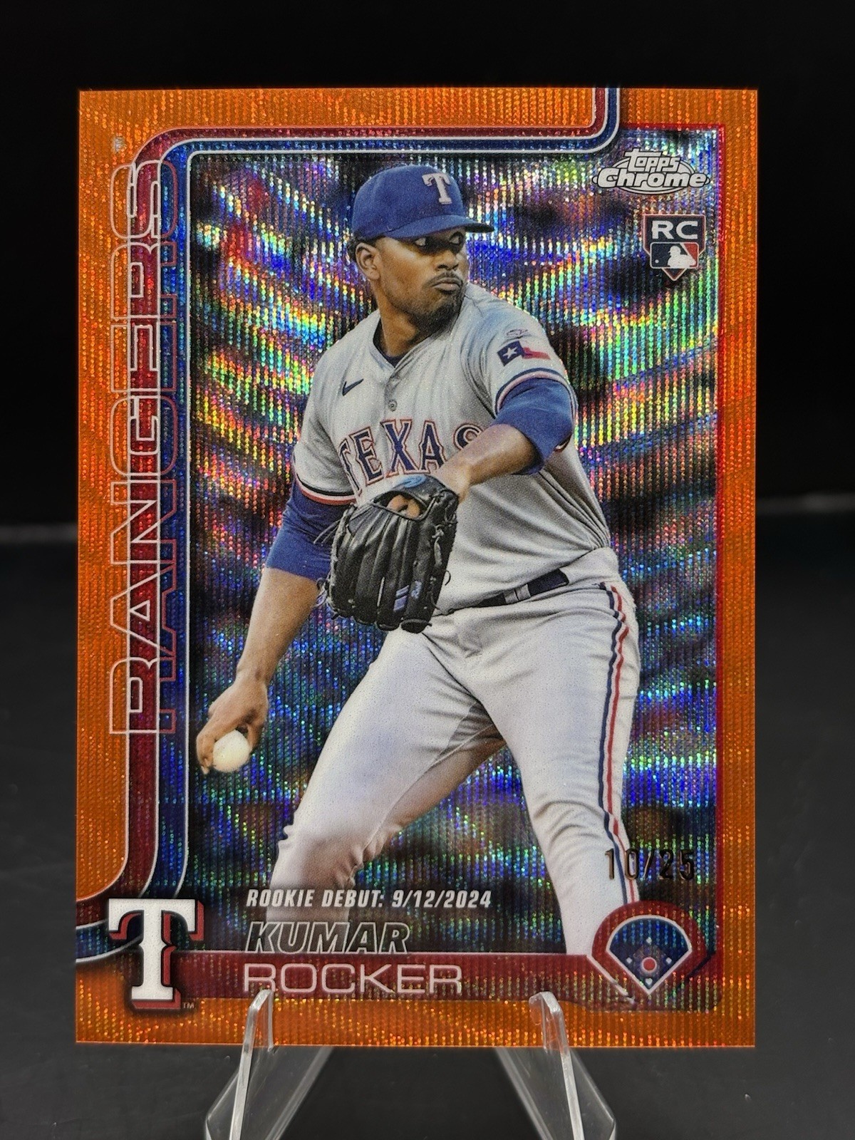 2025 Topps Chrome Orange Wave Refractor #73 Kumar Rocker RC Rookie /25 RANGERS