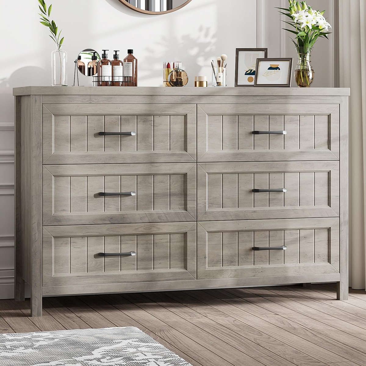 knee length dresses for ladies AMERLIFE Lenny Tall Drawers Dresser Vintage Farmhouse Wood Tall Chest Bedroom Living Room Rustic White main image 0