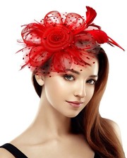 Red Fascinator for Women Tea Party Hat 1920 Retro Wedding Headband