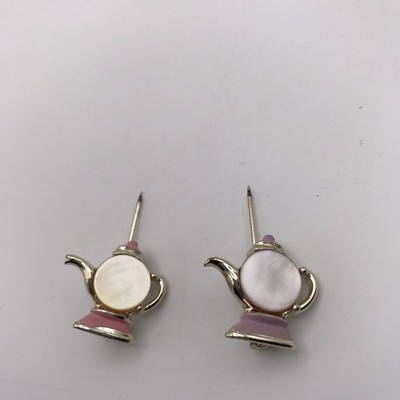 Two Vintage Mother of Pearl Pink & Purple Enamel Teapot Scatter / Lapel Pins