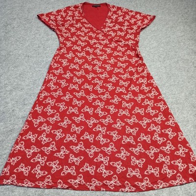 King Louie Damen Kleid Größe XL Rot Stretch Viskose Jersey Butterfly Print EU-42