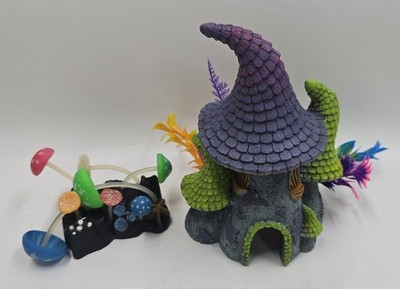 Aquatic Aquarium Purple Roof Pixie House & Mushroom Log Fish Tank Ornament 