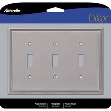 Amerelle 77TTTBN Metro Line Brushed Nickel Cast 3-Toggle Wallplate