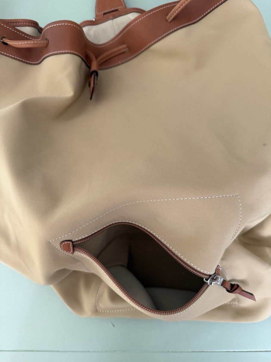 Loewe Large Beige/Brown Drawstring Bucket Bag Zip, Detachable Strap, Pockets View 3