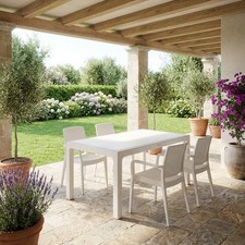 Tavolo da Giardino Resina Effetto Rattan 120x70x78 cm Bianco Kreta Domus