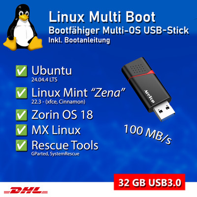Linux Multi Boot USB Stick | Ubuntu 24.04 LTS, Mint 22.3, Zorin OS, MX Linux