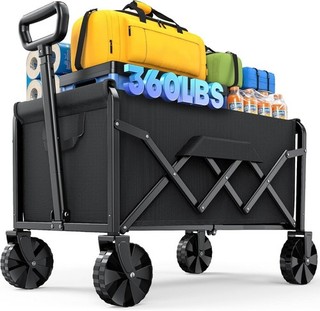 Folding Wagon For Auction 4 Wheels Spacious Interior & Universal Black 100L