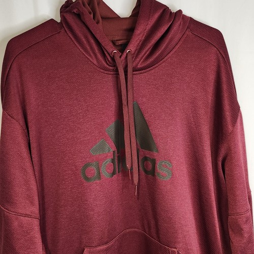 Adidas Climawarm Burgundy 2XL Pullover Long Sleeve Winter Hoodie Sweatshirt - Picture 2 of 7