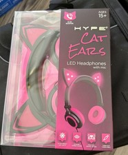 HYPE Cat Ears LED Headphones w/ On-Cable Mic, Foldable, 40mm, 3.5mm