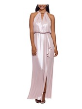 XSCAPE Womens Pink Keyhole Sleeveless Halter Maxi Formal Shift Dress 4