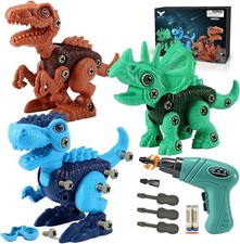 Dinosaur STEM Toys for Kids 3-5, Take Apart Dinosaur Toys with Electric Drill, E