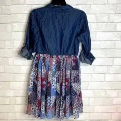 denim top floral bottom dress Floral Denim Button-Front Dress | Belted Ruffle Sleeve Women's Dress –  Trendy Chicks main image 1