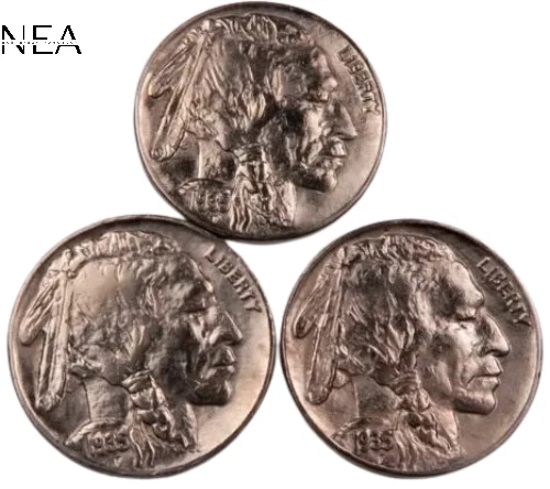 1935+1935-D+1935-S Buffalo Nickel Lot ~Borderline Uncirculated (AU+) ~3 Coin Set