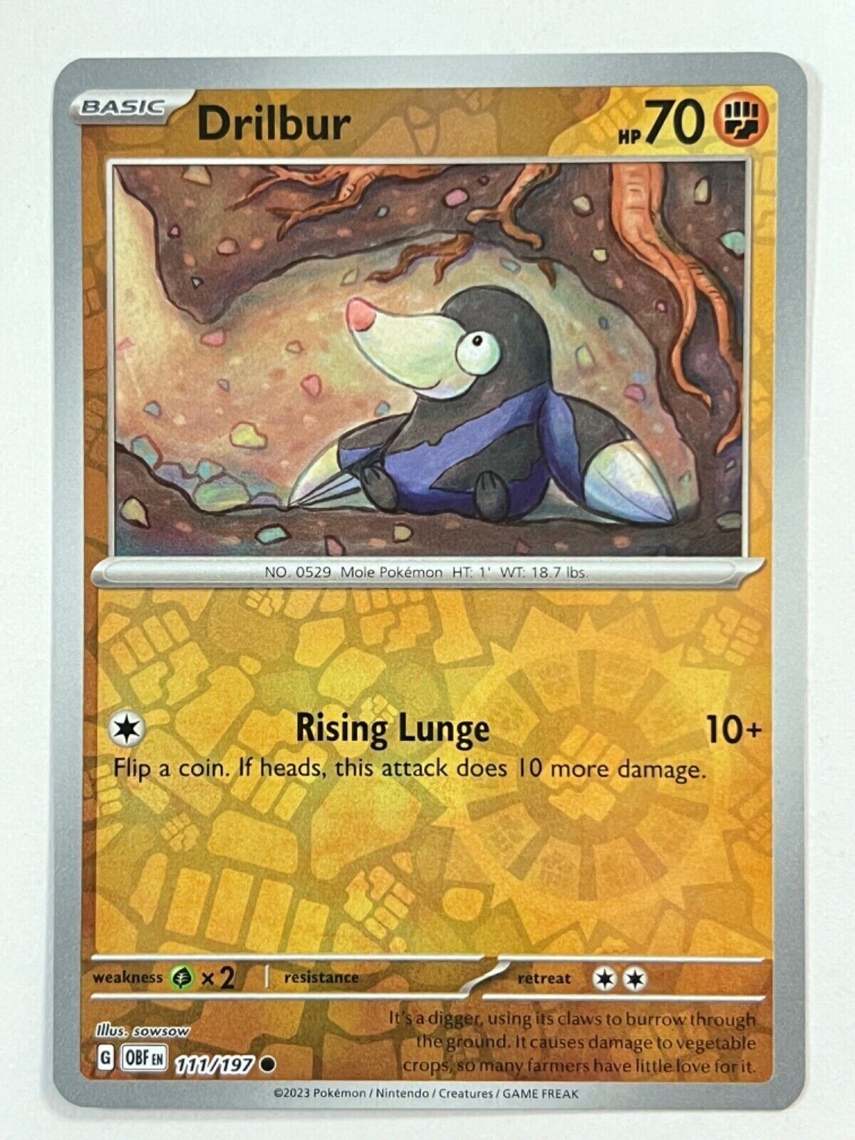 Drilbur Reverse Holo Pokemon TCG Card 111/197