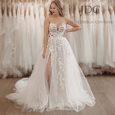 Glitter Leaves Lace Wedding Dress Bride Gown Custom made Plus Size Split 2-28W