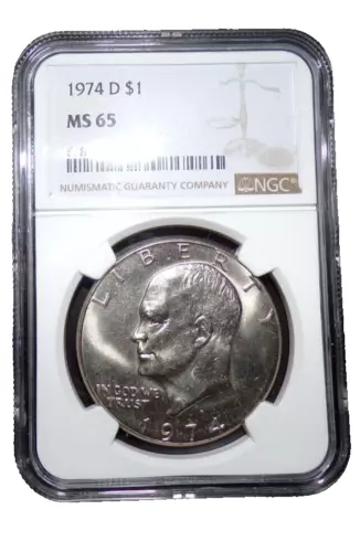 1974 D Eisenhower Dollar MS65 NGC Certified Ike Dollar CLAD