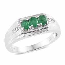 Natural Emerald Gemstone with 925 Sterling Silver Ring for Men's AJ754