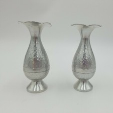 2 Small Matching Vases Hand Made Hammered Silver Like Metal Indonesia