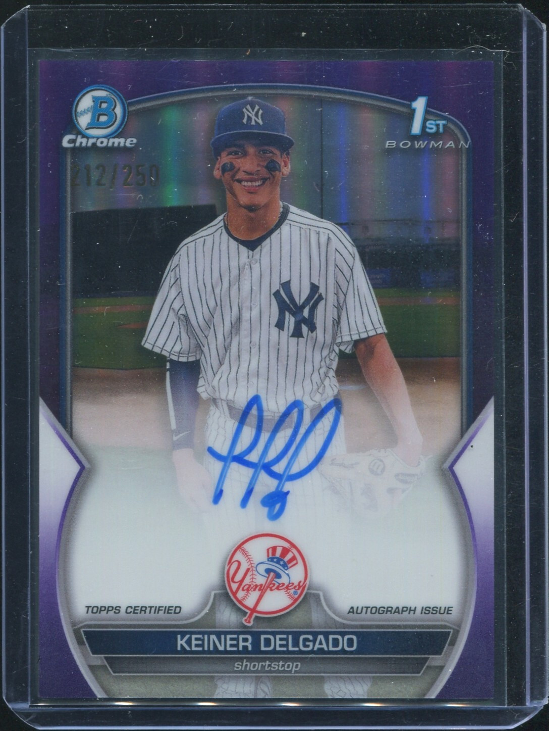 2023 BOWMAN CHROME KEINER DELGADO 1ST AUTO ON CARD PURPLE REFRACTOR # /250
