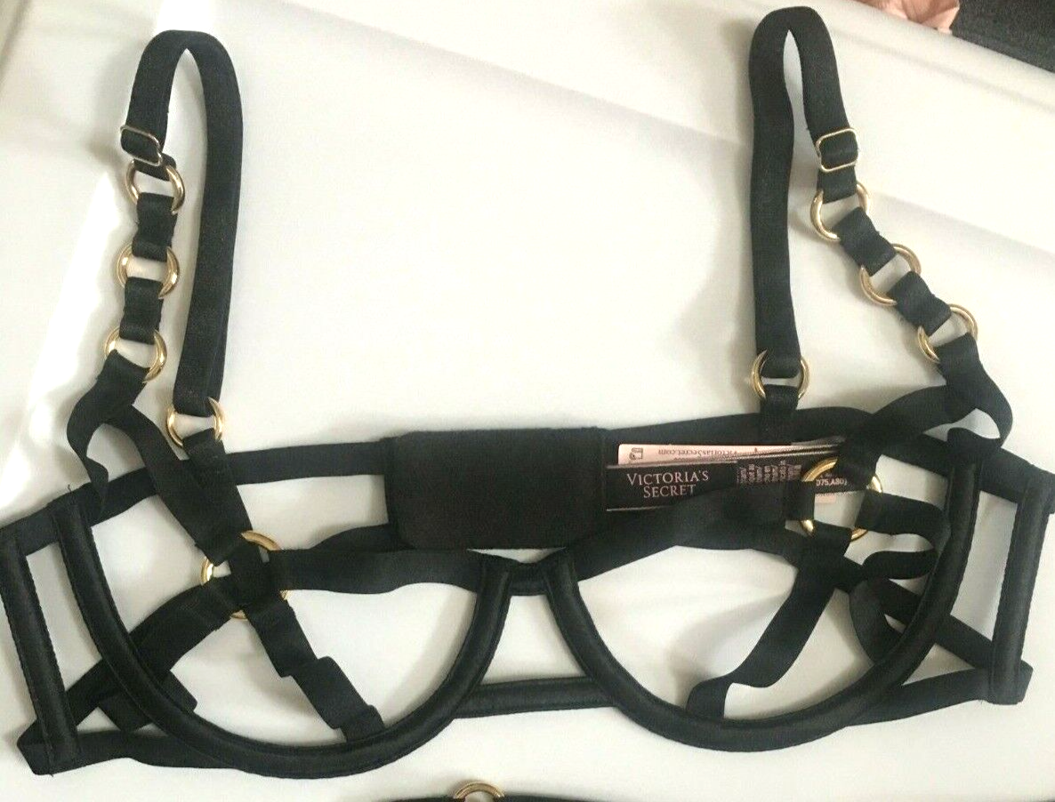 Set Victoria's Secret Noir - Soutien-gorge Balconnette & String Brésilien - Taille 32C & S - Neuf Avec Étiquettes (NWT)