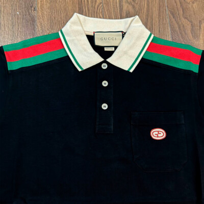 【GUCCI】2008ss Logo Patch S/S Polo Shirt GUCCI Retro Embroidered Patch Men's Polo Shirt Short Sleeve
